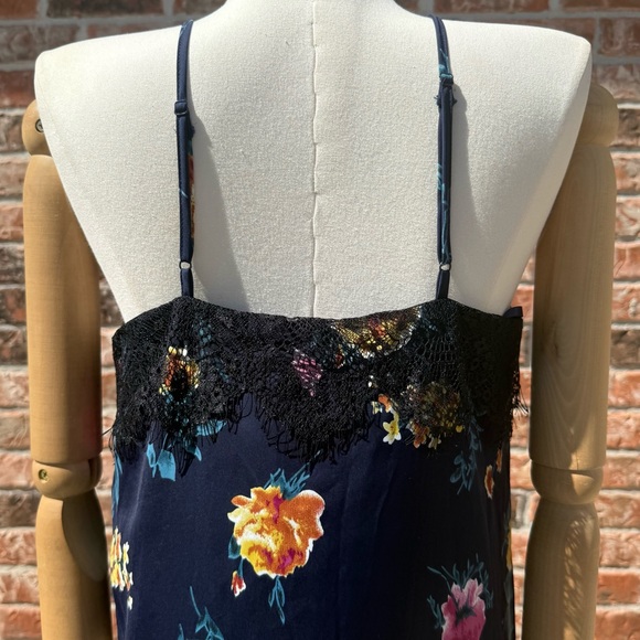 NWT Anthropologie 90s Pins and Needles Navy Floral Slip Dress w/Lace Trim / XS - Picture 13 of 17